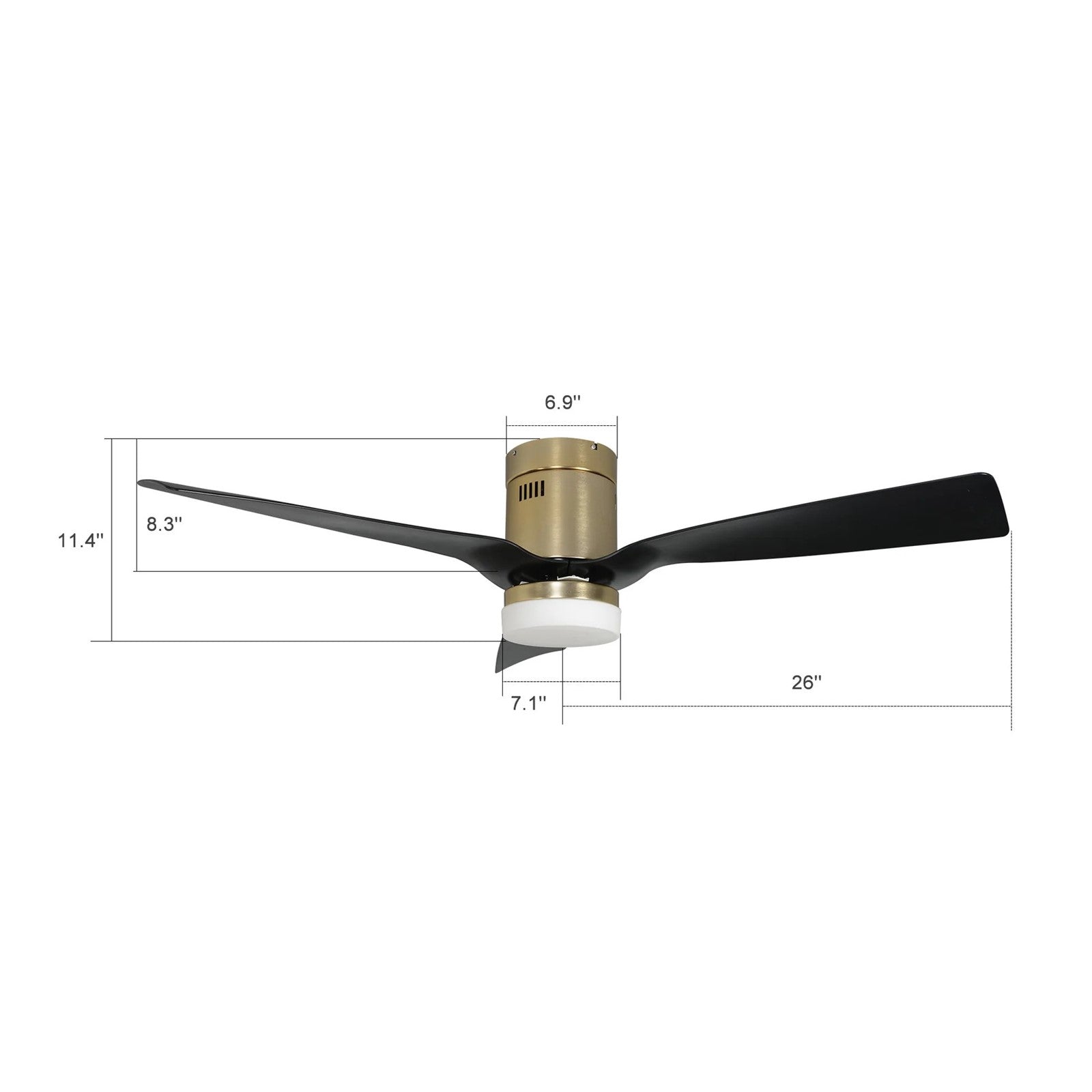 Carro Spezia 52in 3-Blade Flush Smart Ceiling Fan | Modern Gold and Glass Fiber Reinforced Polypropylene | Living Room & | Model SFR523P-L12-G2-1-FM