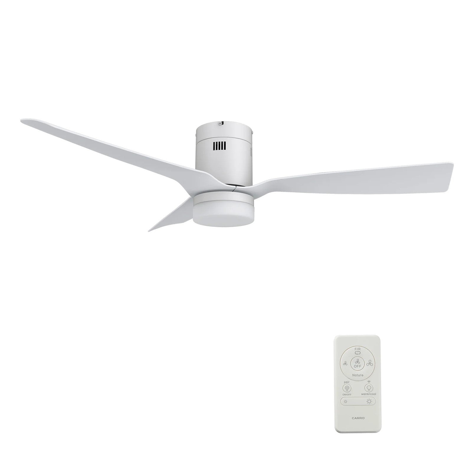 Carro Spezia 52in 3-Blade Flush Smart Ceiling Fan | Modern White and Glass Fiber Reinforced Polypropylene | Living Room & | Model SFR523P-L12-W1-1-FM