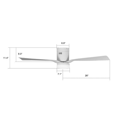 Carro Spezia 52in 3-Blade Flush Smart Ceiling Fan | Modern White and Glass Fiber Reinforced Polypropylene | Living Room & | Model SFR523P-L12-W1-1-FM
