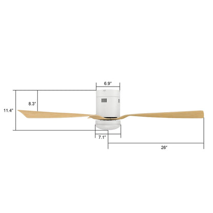 Carro Spezia 52in 3-Blade Flush Smart Ceiling Fan | Modern White Bamboo and Bamboo Wood | Living Room & Covered Patio | 52 x | Model SFR523P-L22-WQ-1-FM