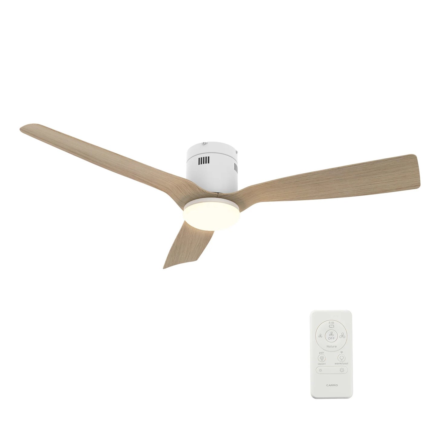 Carro Spezia 52in 3-Blade Flush Smart Ceiling Fan | Modern White Wooden and Bamboo Wood | Living Room & Covered Patio | 52 x | Model SFR523P-L22-WR-1-FM