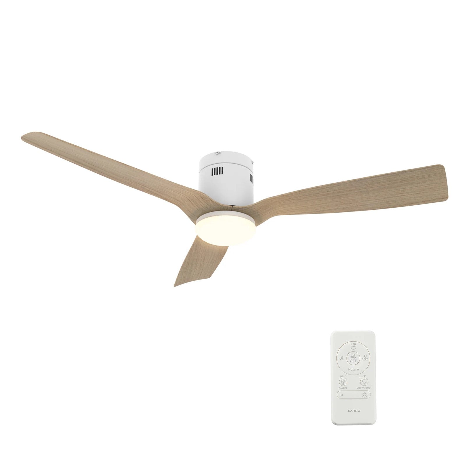 Carro Spezia 52in 3-Blade Flush Smart Ceiling Fan | Modern White Wooden and Bamboo Wood | Living Room & Covered Patio | 52 x | Model SFR523P-L22-WR-1-FM