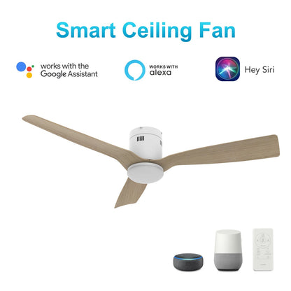 Carro Spezia 52in 3-Blade Flush Smart Ceiling Fan | Modern White Wooden and Bamboo Wood | Living Room & Covered Patio | 52 x | Model SFR523P-L22-WR-1-FM