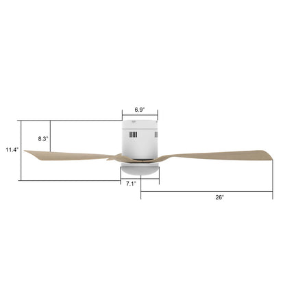 Carro Spezia 52in 3-Blade Flush Smart Ceiling Fan | Modern White Wooden and Bamboo Wood | Living Room & Covered Patio | 52 x | Model SFR523P-L22-WR-1-FM