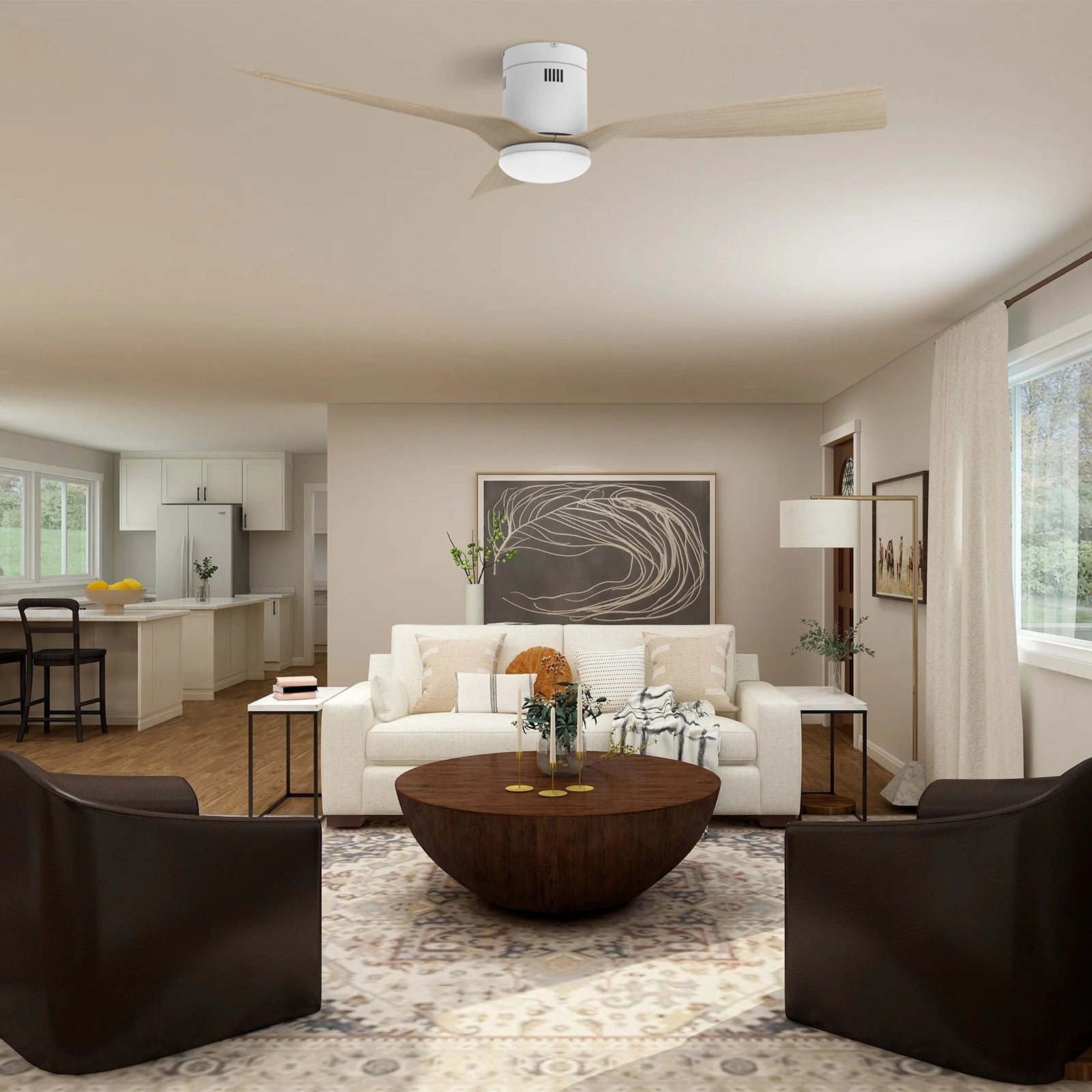 Carro Spezia 52in 3-Blade Flush Smart Ceiling Fan | Modern White Wooden and Bamboo Wood | Living Room & Covered Patio | 52 x | Model SFR523P-L22-WR-1-FM