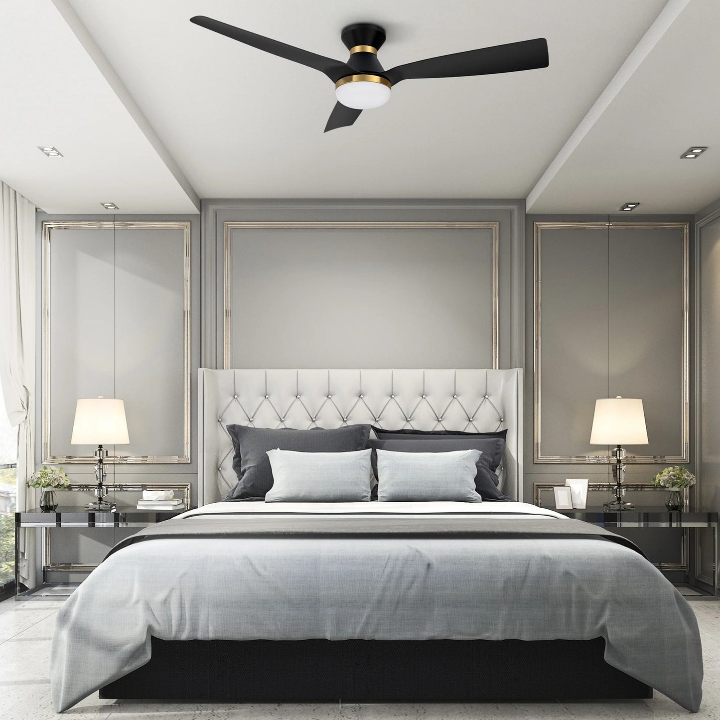 Carro Spezia 52in 3-Blade Smart Ceiling Fan | Modern Black Glass Fiber Reinforced Polypropylene Blades | Living Room & | Model SFR523P1-L22-B2-1-FMA
