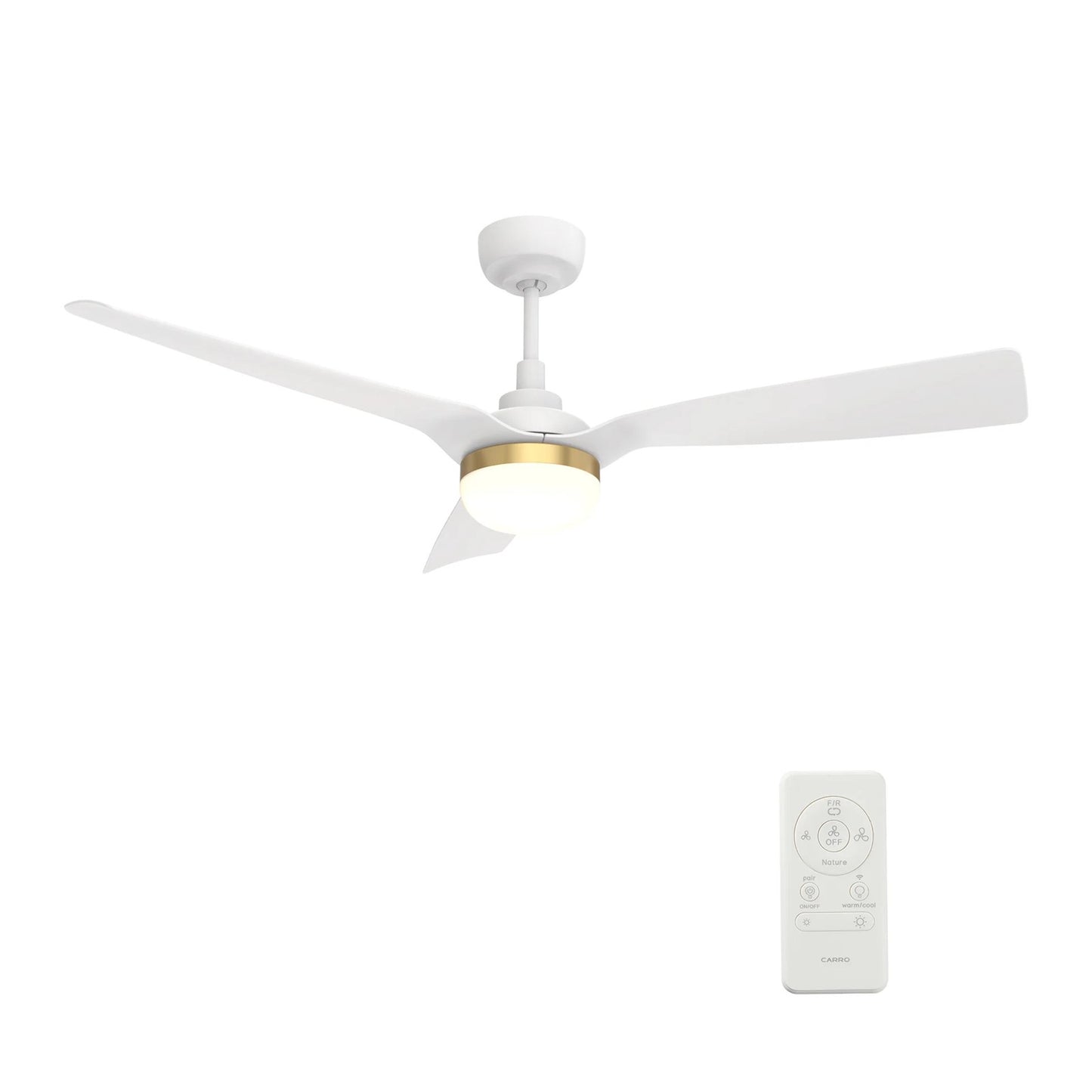 Carro Spezia 52in 3-Blade Smart Ceiling Fan | Modern White ABS Blades | Living Room & Bedroom | 52 x 52 x 11.5 in | Model SFR523P2-L22-W1-1A