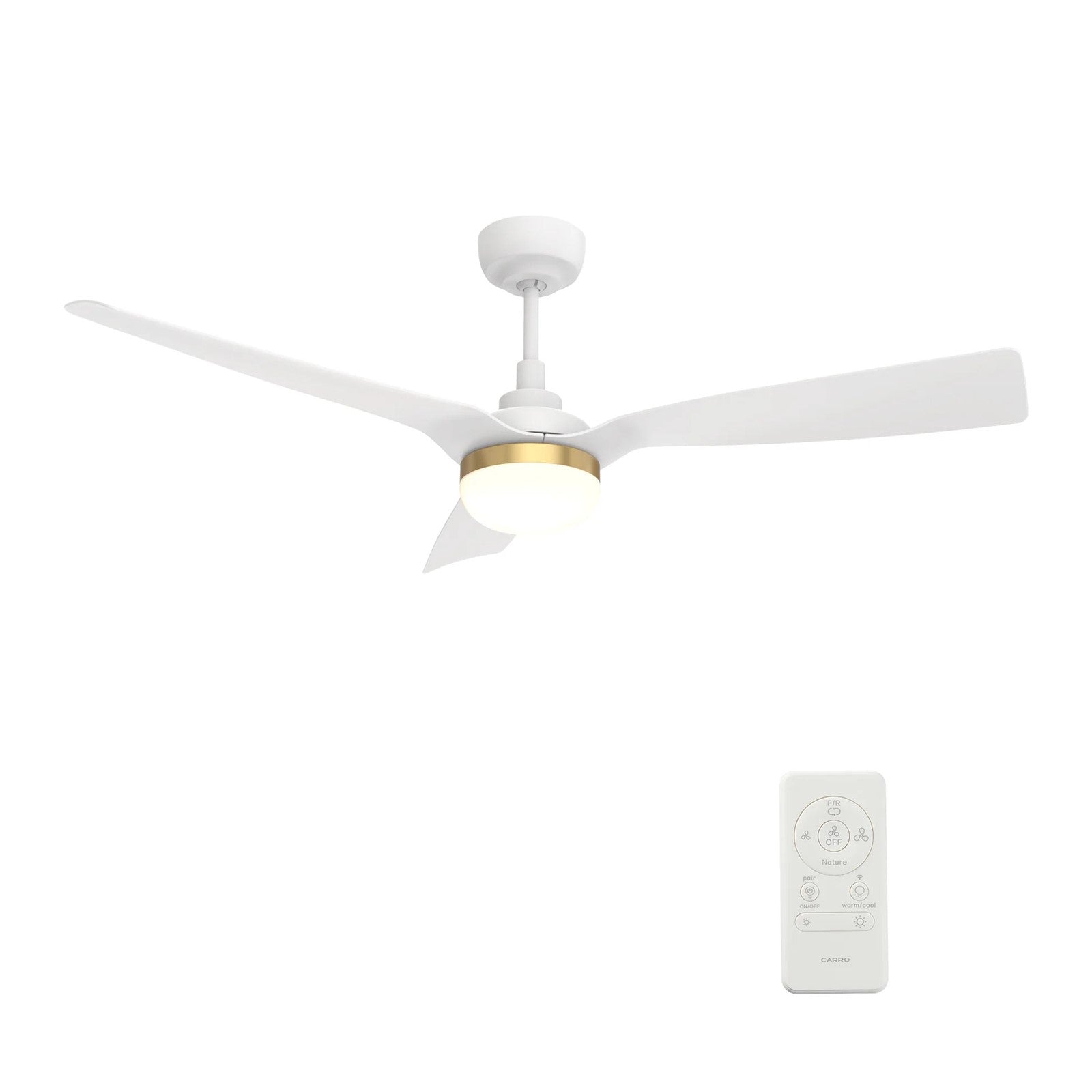 Carro Spezia 52in 3-Blade Smart Ceiling Fan | Modern White ABS Blades | Living Room & Bedroom | 52 x 52 x 11.5 in | Model SFR523P2-L22-W1-1A