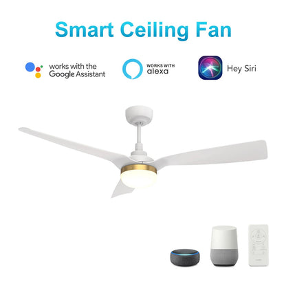 Carro Spezia 52in 3-Blade Smart Ceiling Fan | Modern White ABS Blades | Living Room & Bedroom | 52 x 52 x 11.5 in | Model SFR523P2-L22-W1-1A