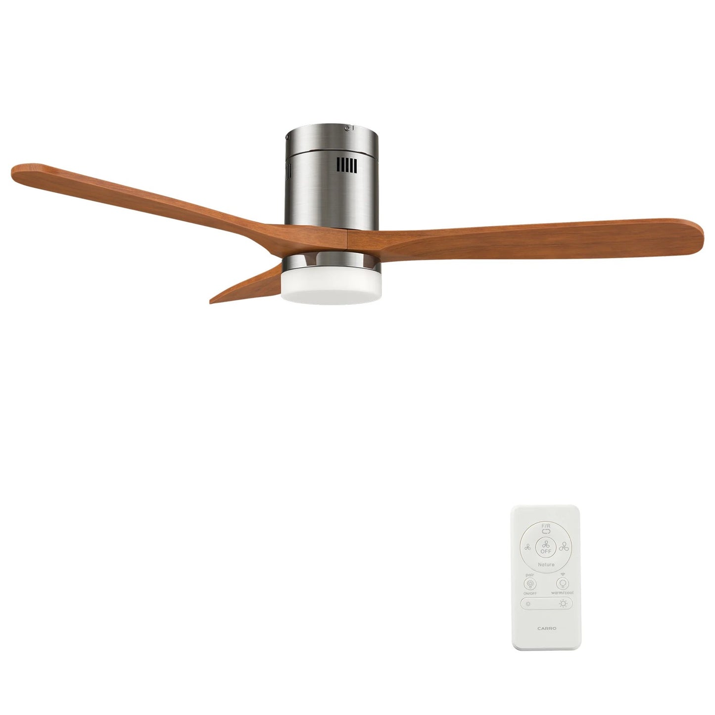 Carro Labelle 52in 3-Blade Smart Ceiling Fan | Modern Brushed Nickel Solid Wood Blades | Living Room & Bedroom | 52 x 52 x | Model SFR523P3-L12-SM2-1-FM