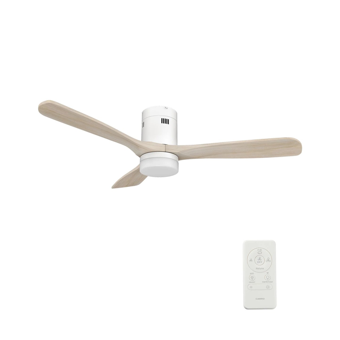 Carro Labelle 52in 3-Blade Smart Ceiling Fan | Modern White Solid Wood Blades | Living Room & Bedroom | 52 x 52 x 11.8 in | Model SFR523P3-L12-WM1-1-FM