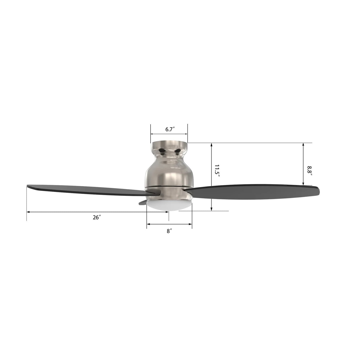Carro Trento 52in 3-Blade Flush Ceiling Fan | Brushed Nickel Motor and Black Plywood Blades | Living Room, Bedroom & Covered | Model SFR523Q-L12-S2-1-FM