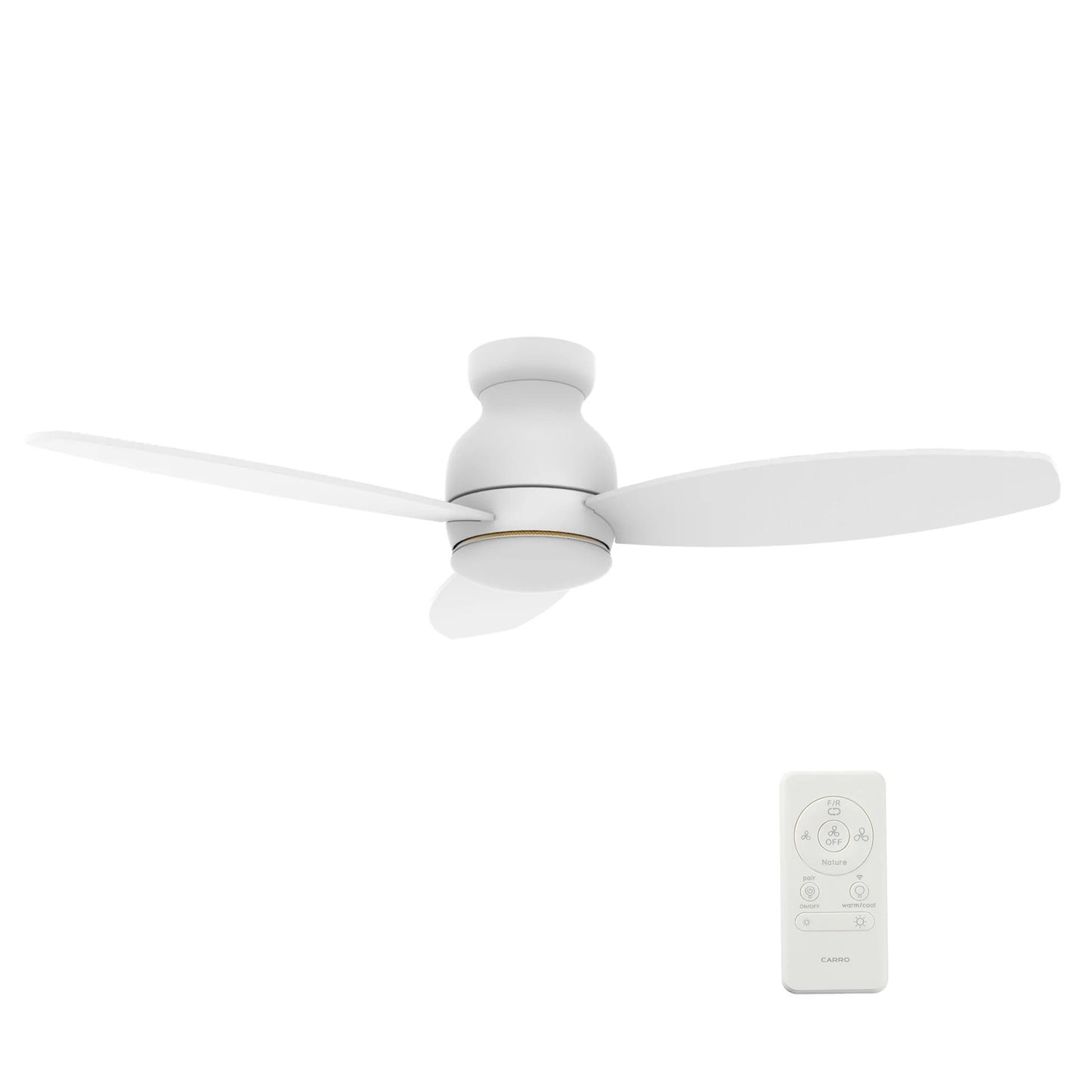 Carro Trento 52in 3-Blade Flush Ceiling Fan | White Motor and White Plywood Blades | Living Room, Bedroom & Covered Patio | 52 | Model SFR523Q-L12-W1-1-FM