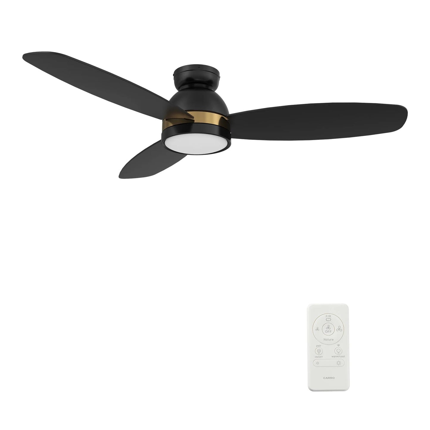 Carro Fremont 52in 3-Blade Flush Mount Smart Ceiling Fan | Modern Black Gold and Plywood | Living Room & Covered Patio | 52 | Model SFR523Q5-L12-B2-1-FMA