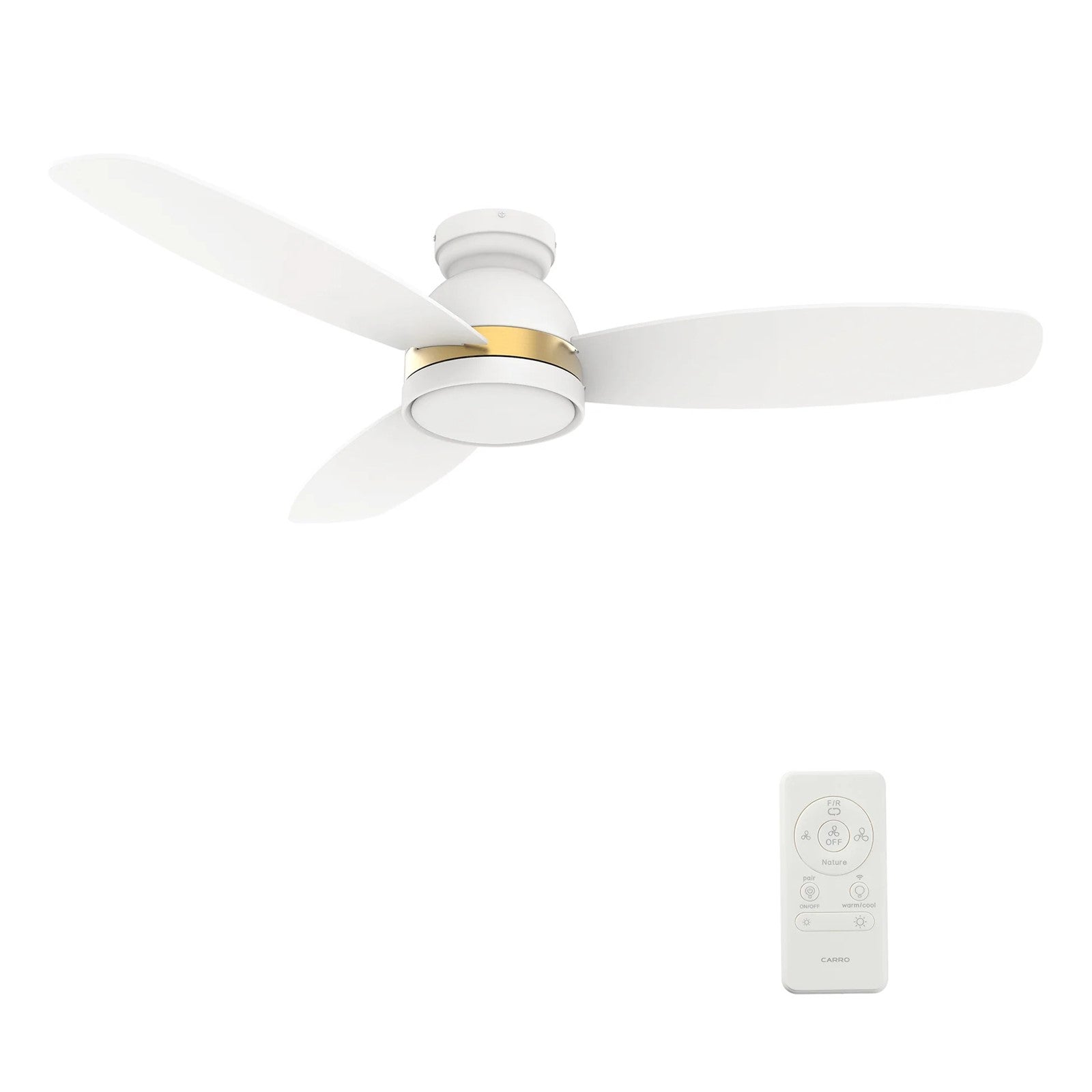 Carro Fremont 52in 3-Blade Flush Mount Smart Ceiling Fan | Modern White Gold and Plywood | Living Room & Covered Patio | 52 | Model SFR523Q5-L12-W1-1-FMA