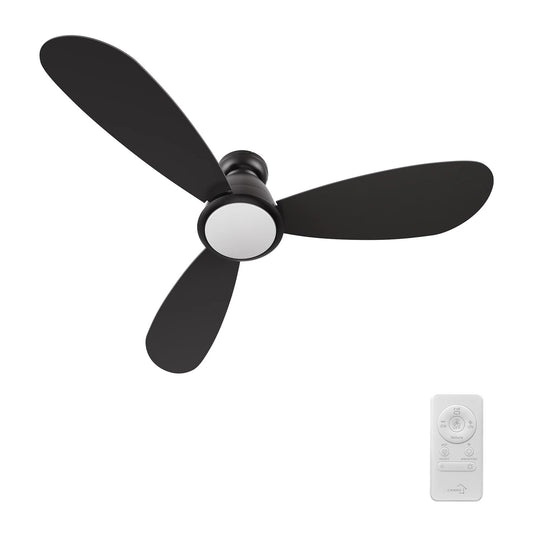 Carro York 52in 3-Blade Flush Mount Smart Ceiling Fan | Modern Black and Plywood | Living Room & Covered Patio | 52 x 52 x | Model SFR523Q7-L12-B2-1-FM