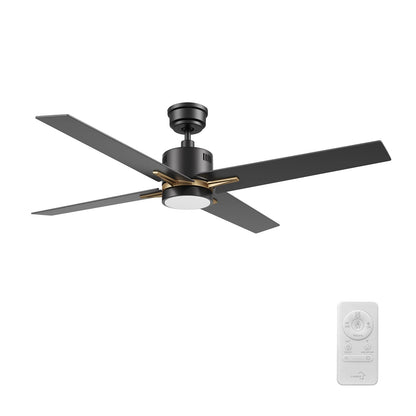 Carro Montgomery 52in 4-Blade Smart Ceiling Fan | Modern Black Gold and Plywood Blades | Living Room & Great Room | 52 x 52 x | Model SFR524G3-L11-B2-1G