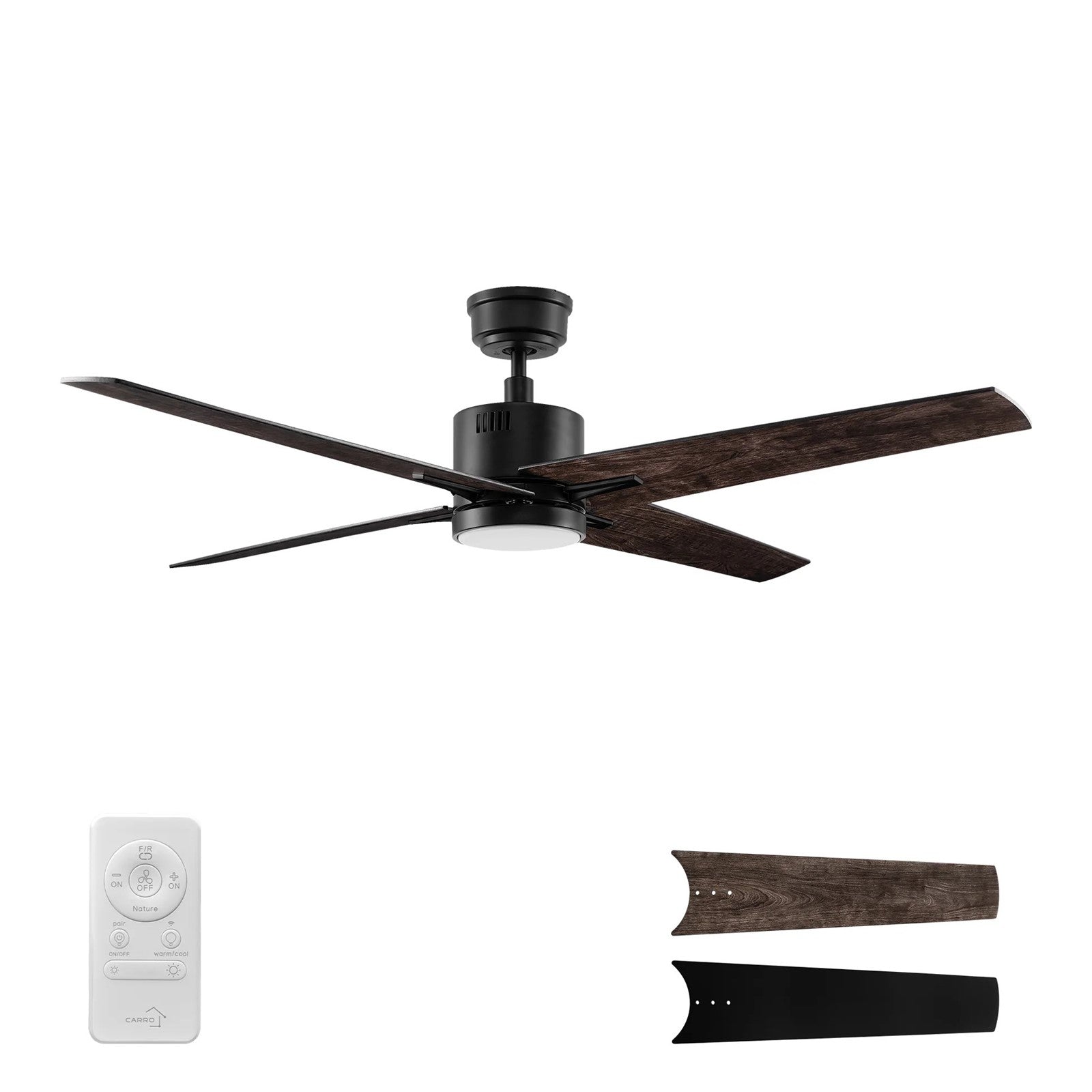 Carro Montgomery 52in 4-Blade Smart Ceiling Fan | Modern Black Taupe and Plywood Blades | Living Room & Great Room | 52 x 52 x | Model SFR524G3-L11-BX-1