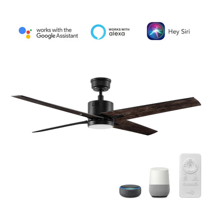 Carro Montgomery 52in 4-Blade Smart Ceiling Fan | Modern Black Taupe and Plywood Blades | Living Room & Great Room | 52 x 52 x | Model SFR524G3-L11-BX-1