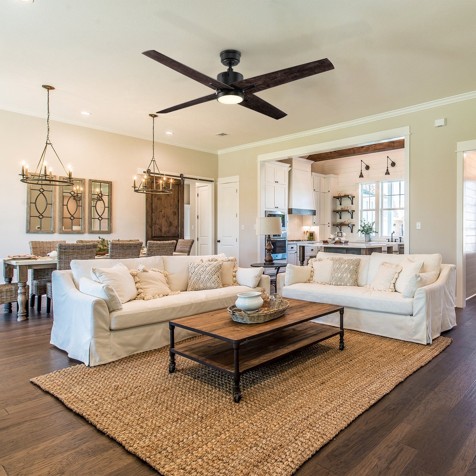 Carro Montgomery 52in 4-Blade Smart Ceiling Fan | Modern Black Taupe and Plywood Blades | Living Room & Great Room | 52 x 52 x | Model SFR524G3-L11-BX-1