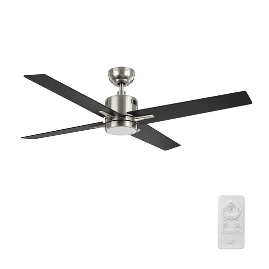 Carro Montgomery 52in 4-Blade Smart Ceiling Fan | Modern Brushed Nickel Black and Plywood Blades | Living Room & Great Room | 52 | Model SFR524G3-L11-S2-1