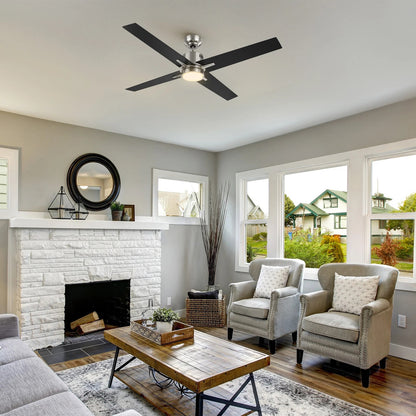 Carro Montgomery 52in 4-Blade Smart Ceiling Fan | Modern Brushed Nickel Black and Plywood Blades | Living Room & Great Room | 52 | Model SFR524G3-L11-S2-1