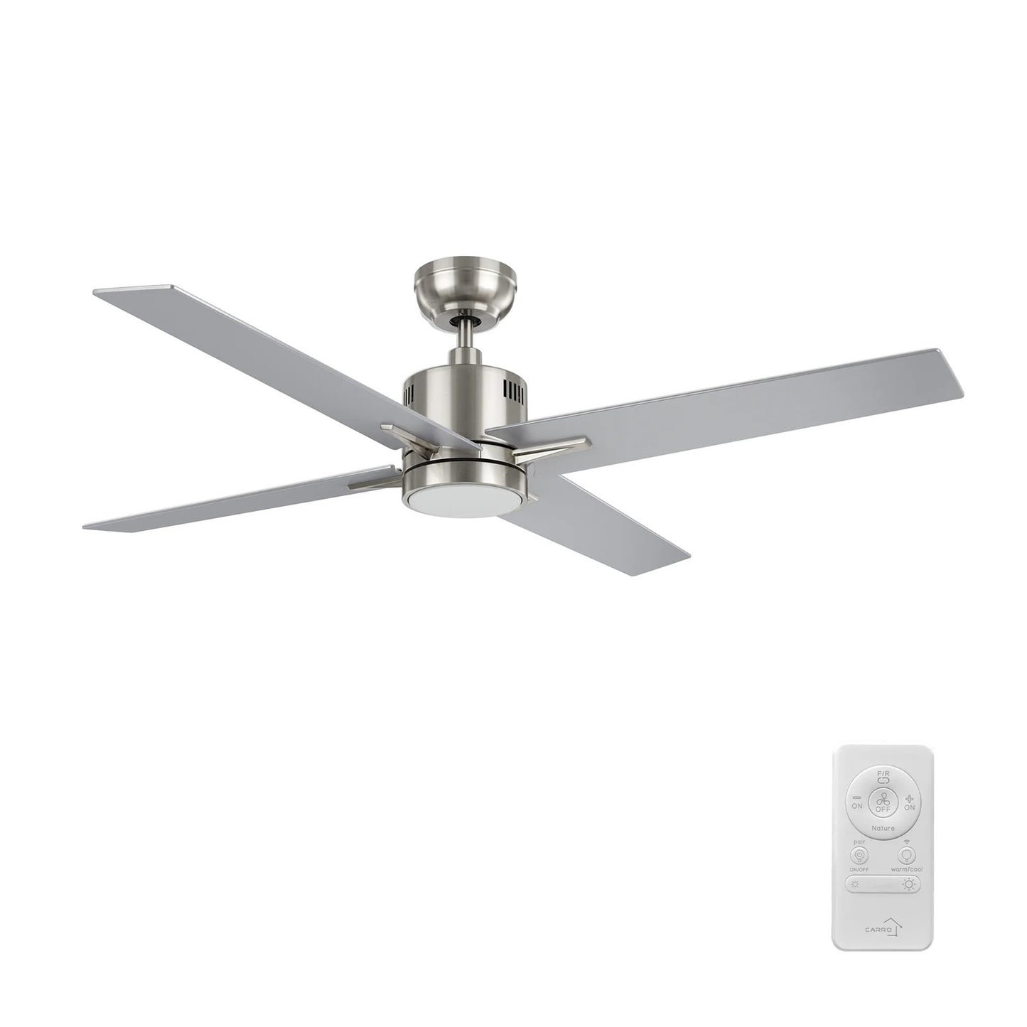 Carro Montgomery 52in 4-Blade Smart Ceiling Fan | Modern Brushed Nickel Silver and Plywood Blades | Living Room & Great Room | Model SFR524G3-L11-SJ-1