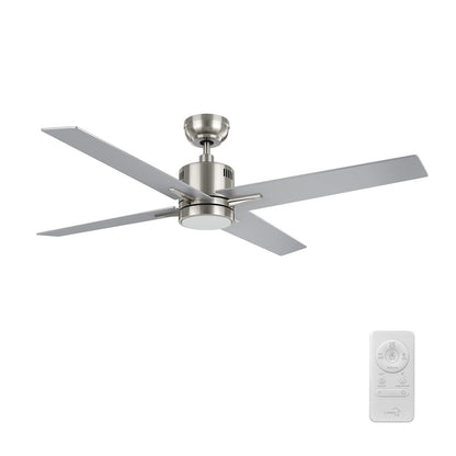 Carro Montgomery 52in 4-Blade Smart Ceiling Fan | Modern Brushed Nickel Silver and Plywood Blades | Living Room & Great Room | Model SFR524G3-L11-SJ-1
