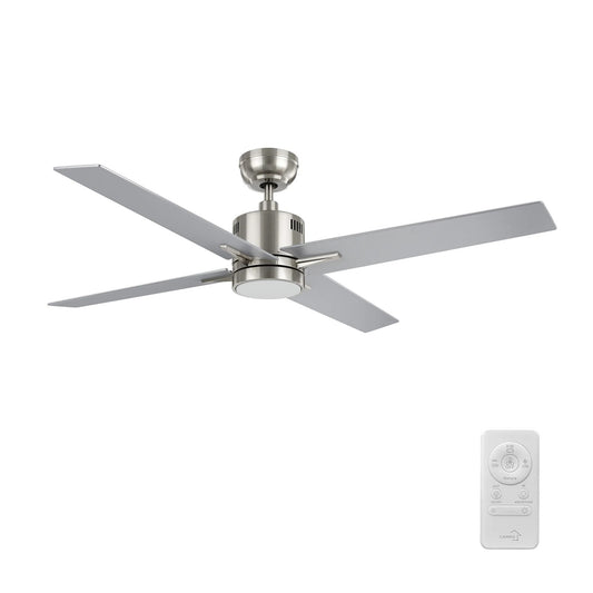 Carro Montgomery 52in 4-Blade Smart Ceiling Fan | Modern Brushed Nickel Silver and Plywood Blades | Living Room & Great Room | Model SFR524G3-L11-SJ-1