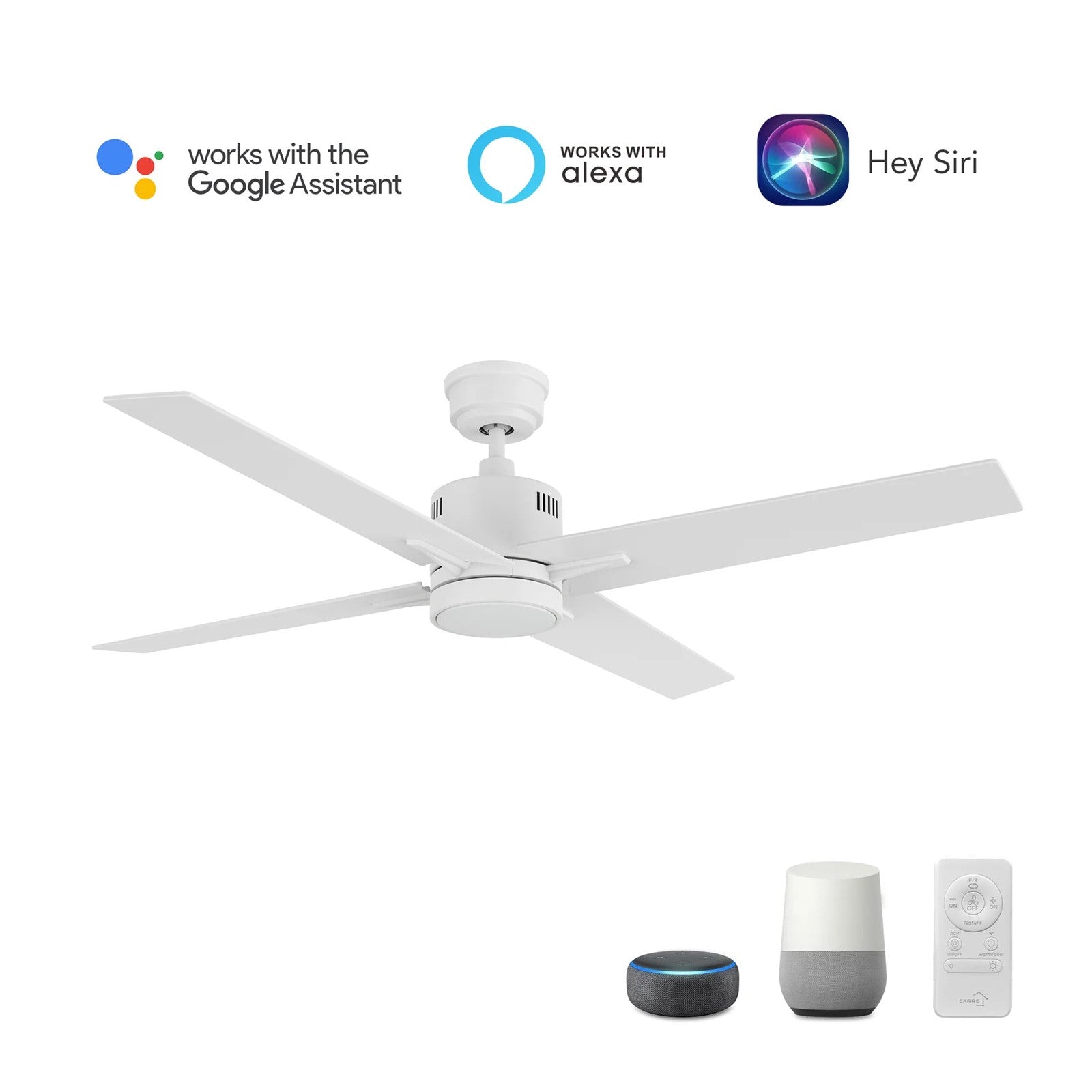 Carro Montgomery 52in 4-Blade Smart Ceiling Fan | Modern White Plywood Blades and White Finish | Living Room & Bedroom | 52 x 52 | Model SFR524G3-L11-W1-1