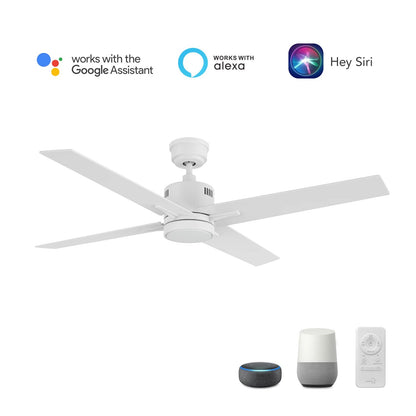 Carro Montgomery 52in 4-Blade Smart Ceiling Fan | Modern White Plywood Blades and White Finish | Living Room & Bedroom | 52 x 52 | Model SFR524G3-L11-W1-1