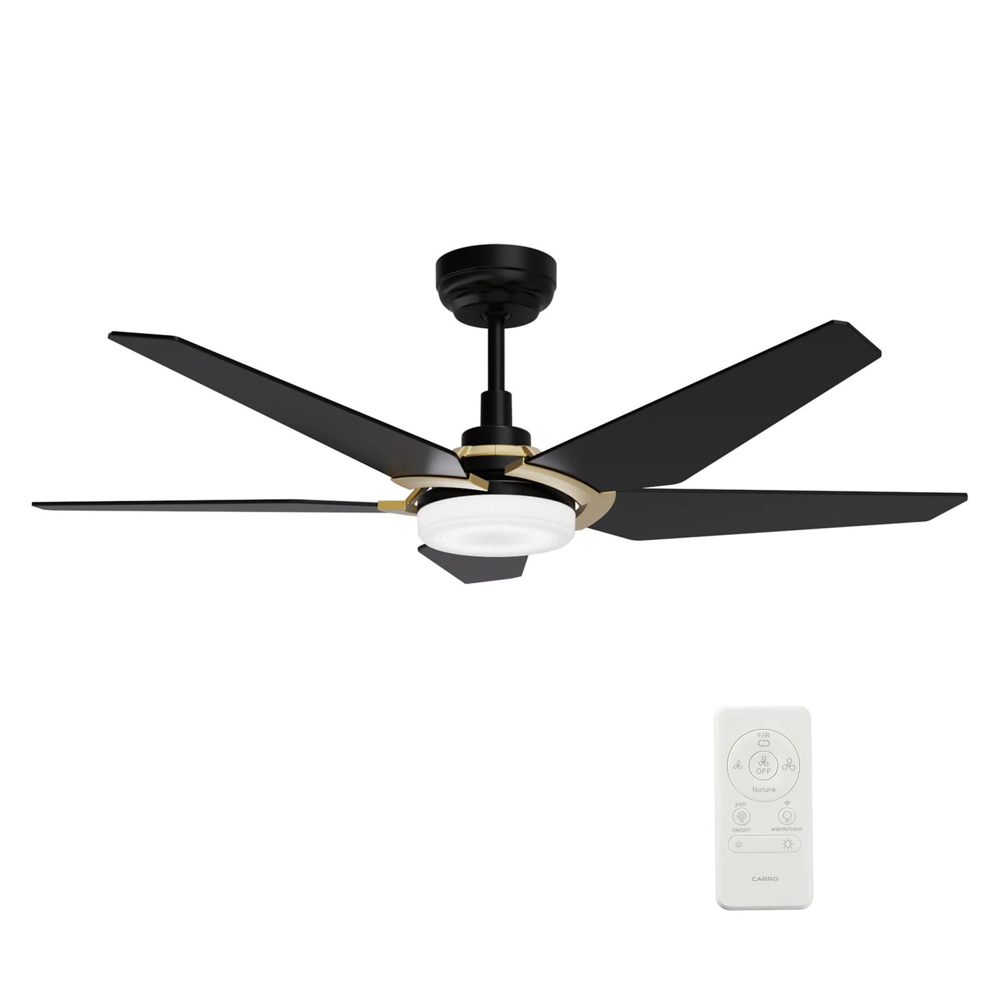 Carro Kaj 52in 5-Blade Smart Ceiling Fan | Black Gold Plywood Blades and Glass Shade with Integrated LED | Living Room & Bedroom | Model SFR525B-L22-B2-1G