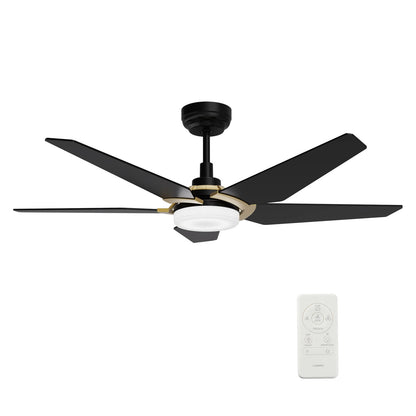 Carro Kaj 52in 5-Blade Smart Ceiling Fan | Black Gold Plywood Blades and Glass Shade with Integrated LED | Living Room & Bedroom | Model SFR525B-L22-B2-1G