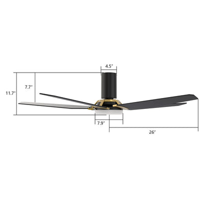 Carro Kaj 52in 5-Blade Flush Mount Smart Ceiling Fan | Black Gold Plywood Blades and Glass Shade with Integrated LED | Living | Model SFR525B-L22-B2-1G-FM