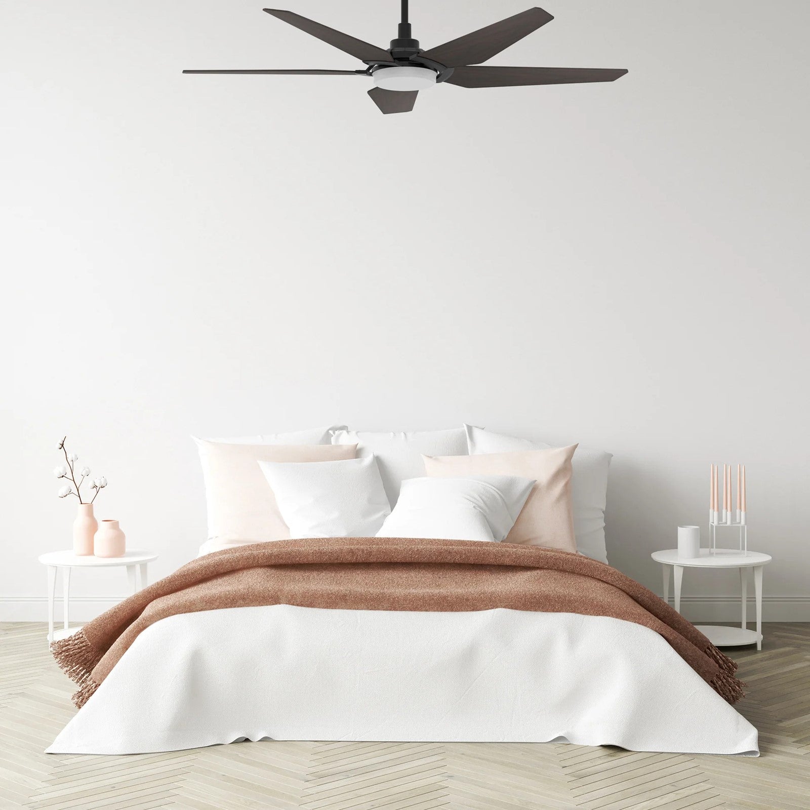 Carro Kaj 52in 5-Blade Smart Ceiling Fan | Modern Black Walnut Plywood and Glass LED | Living Room & Covered Patio | 13.7 x 52 x | Model SFR525B-L22-B5-1