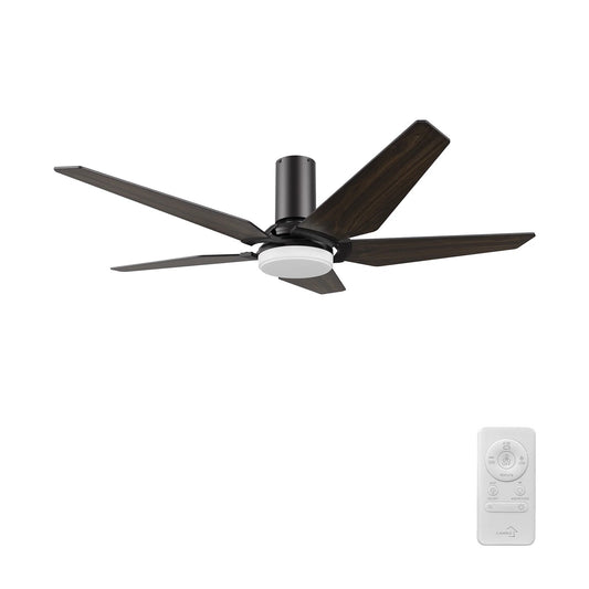 Carro Kaj 52in 5-Blade Flush Mount Smart Ceiling Fan | Modern Black Walnut Plywood and Glass LED | Living Room & Covered Patio | Model SFR525B-L22-B5-1-FM