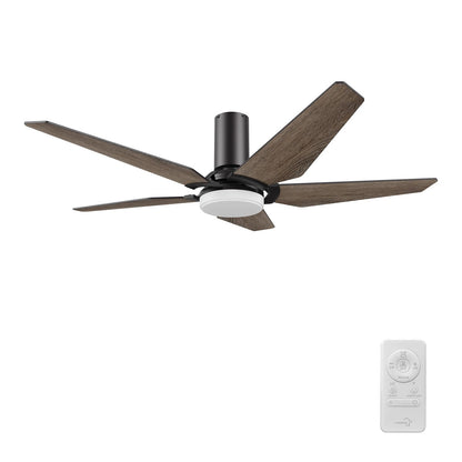 Carro Kaj 52in 5-Blade Flush Mount Smart Ceiling Fan | Modern Black Barnwood Plywood and Glass LED | Living Room & Covered | Model SFR525B-L22-BS-1-FM