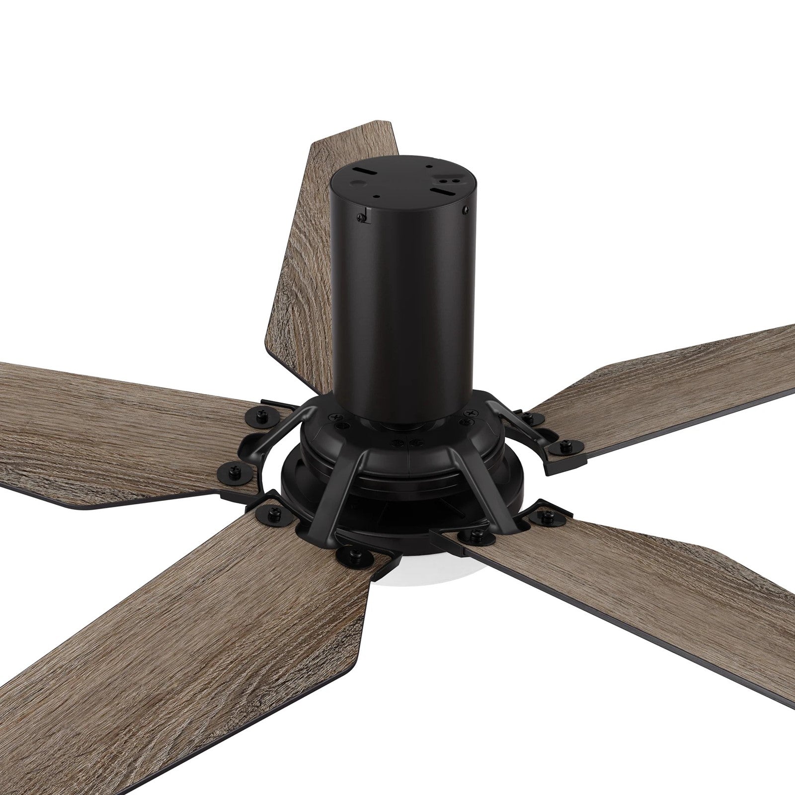 Carro Kaj 52in 5-Blade Flush Mount Smart Ceiling Fan | Modern Black Barnwood Plywood and Glass LED | Living Room & Covered | Model SFR525B-L22-BS-1-FM