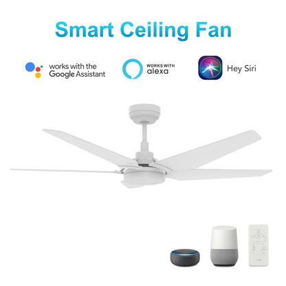 Carro Kaj 52in 5-Blade Smart Ceiling Fan | Modern White Plywood and Glass LED | Living Room & Covered Patio | 13.7 x 52 x 52 in | Model SFR525B-L22-W1-1