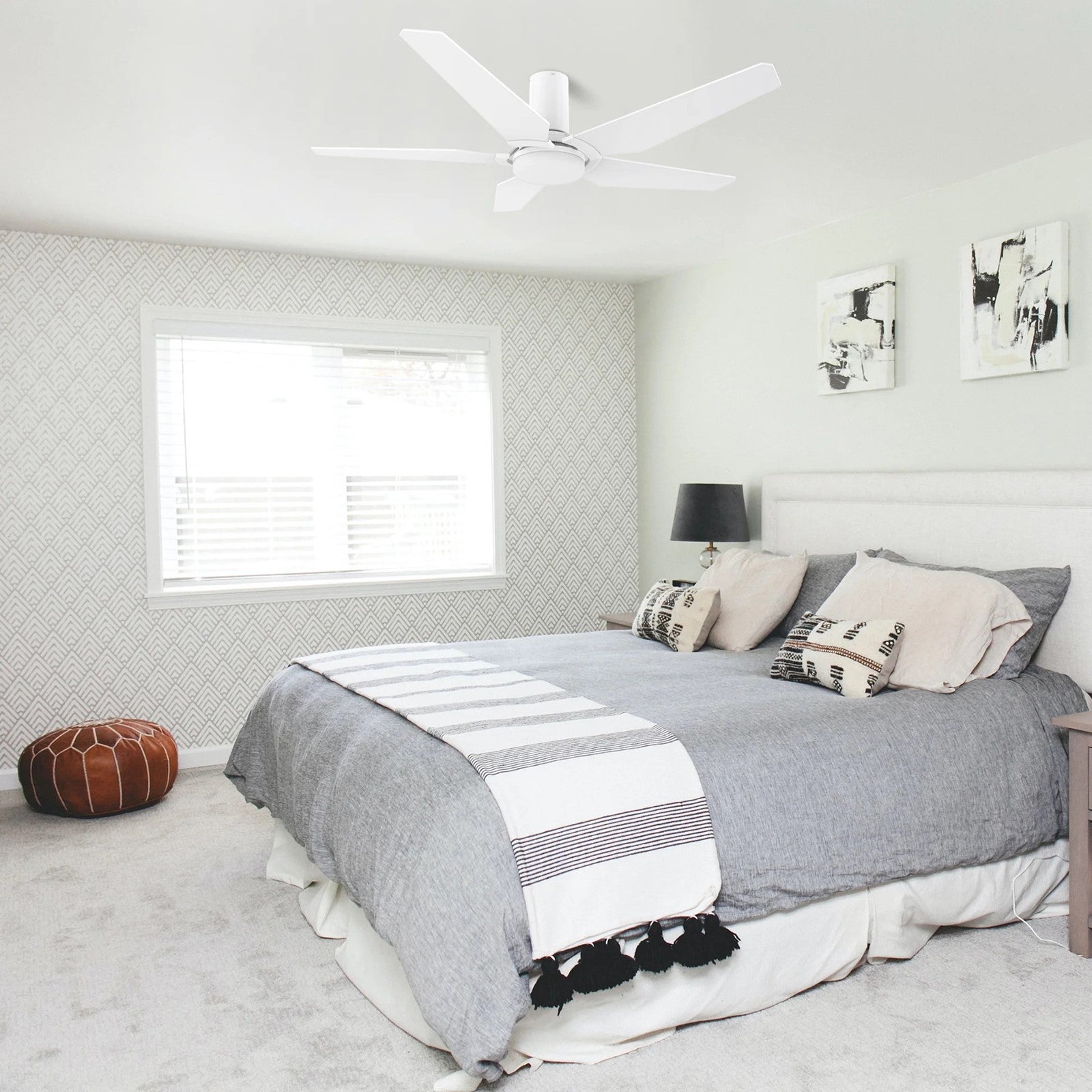 Carro Kaj 52in 5-Blade Smart Ceiling Fan | White Plywood Blades and Glass Shade | Living Room & Covered Patio | 52 x 52 x 12 | Model SFR525B-L22-W1-1-FM