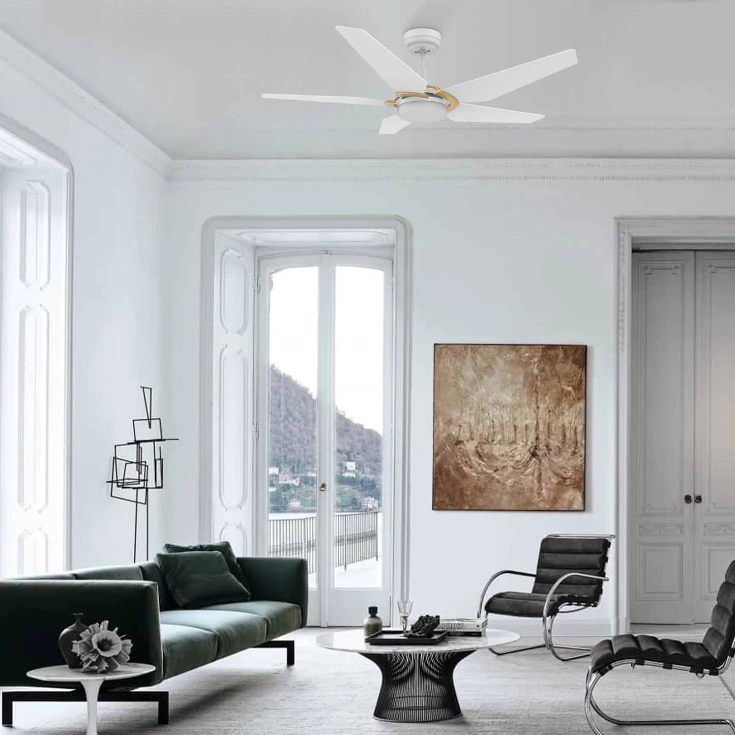 Carro Kaj 52in 5-Blade Smart Ceiling Fan | White Gold Plywood Blades and Glass Shade | Living Room & Covered Patio | 52 x 52 x | Model SFR525B-L22-W1-1G