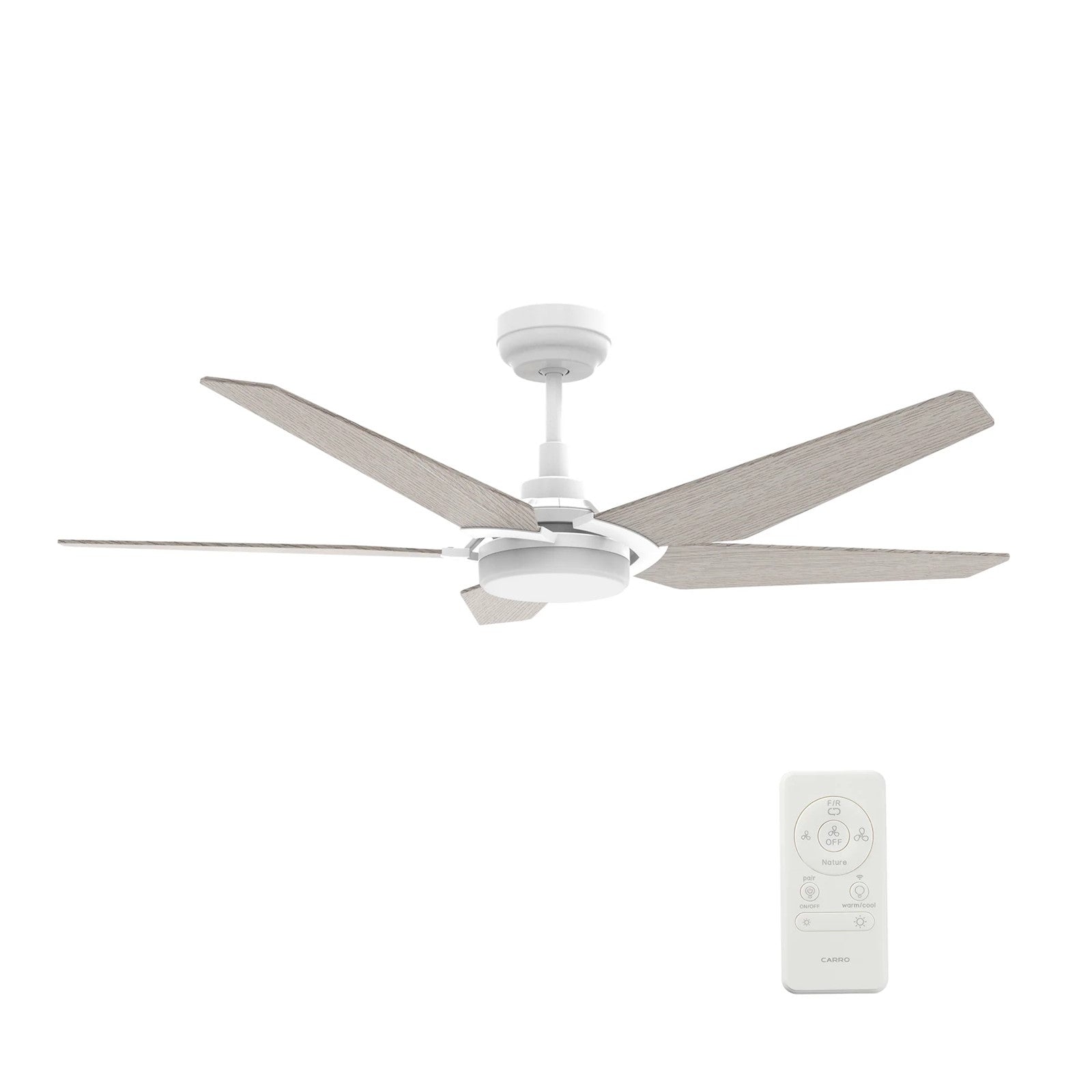 Carro Kaj 52in 5-Blade Smart Ceiling Fan | White Chestnut Plywood Blades and Glass Shade | Living Room & Covered Patio | 52 x 52 | Model SFR525B-L22-W6-1