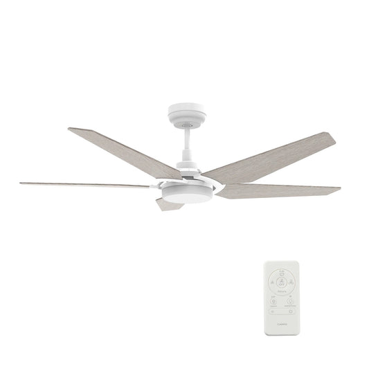 Carro Kaj 52in 5-Blade Smart Ceiling Fan | White Chestnut Plywood Blades and Glass Shade | Living Room & Covered Patio | 52 x 52 | Model SFR525B-L22-W6-1