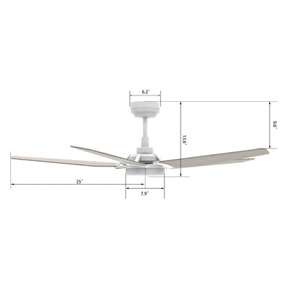 Carro Kaj 52in 5-Blade Smart Ceiling Fan | White Chestnut Plywood Blades and Glass Shade | Living Room & Covered Patio | 52 x 52 | Model SFR525B-L22-W6-1
