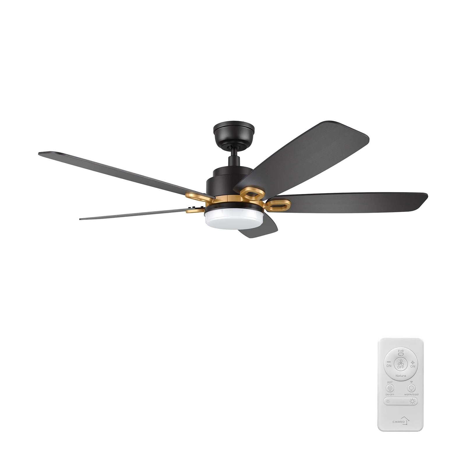 Carro Peyton 52in 5-Blade Smart Ceiling Fan | Modern Black Gold Finish and Plywood Blades | Living Room & Covered Patio | 52 x | Model SFR525B4-L12-B2-1G