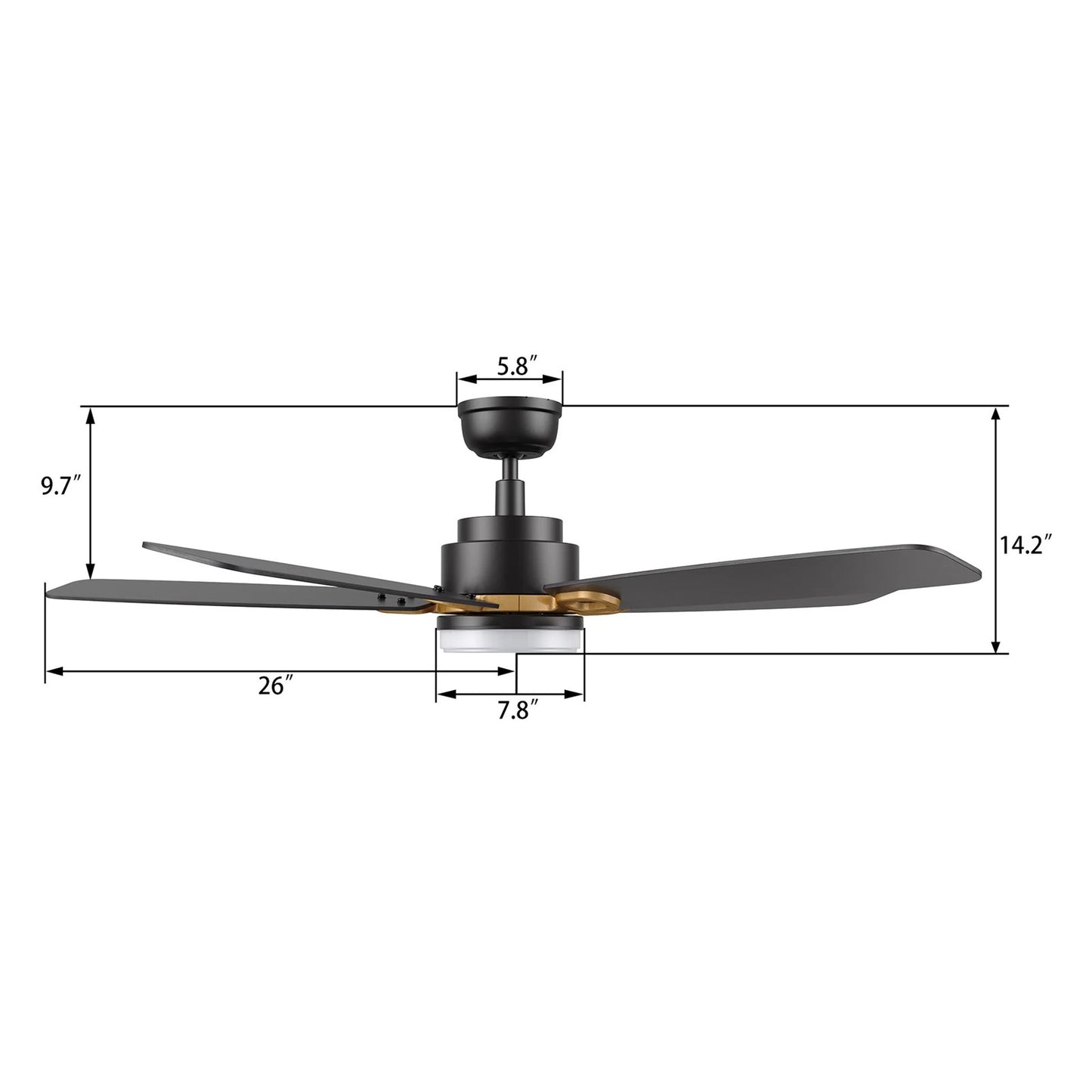 Carro Peyton 52in 5-Blade Smart Ceiling Fan | Modern Black Gold Finish and Plywood Blades | Living Room & Covered Patio | 52 x | Model SFR525B4-L12-B2-1G