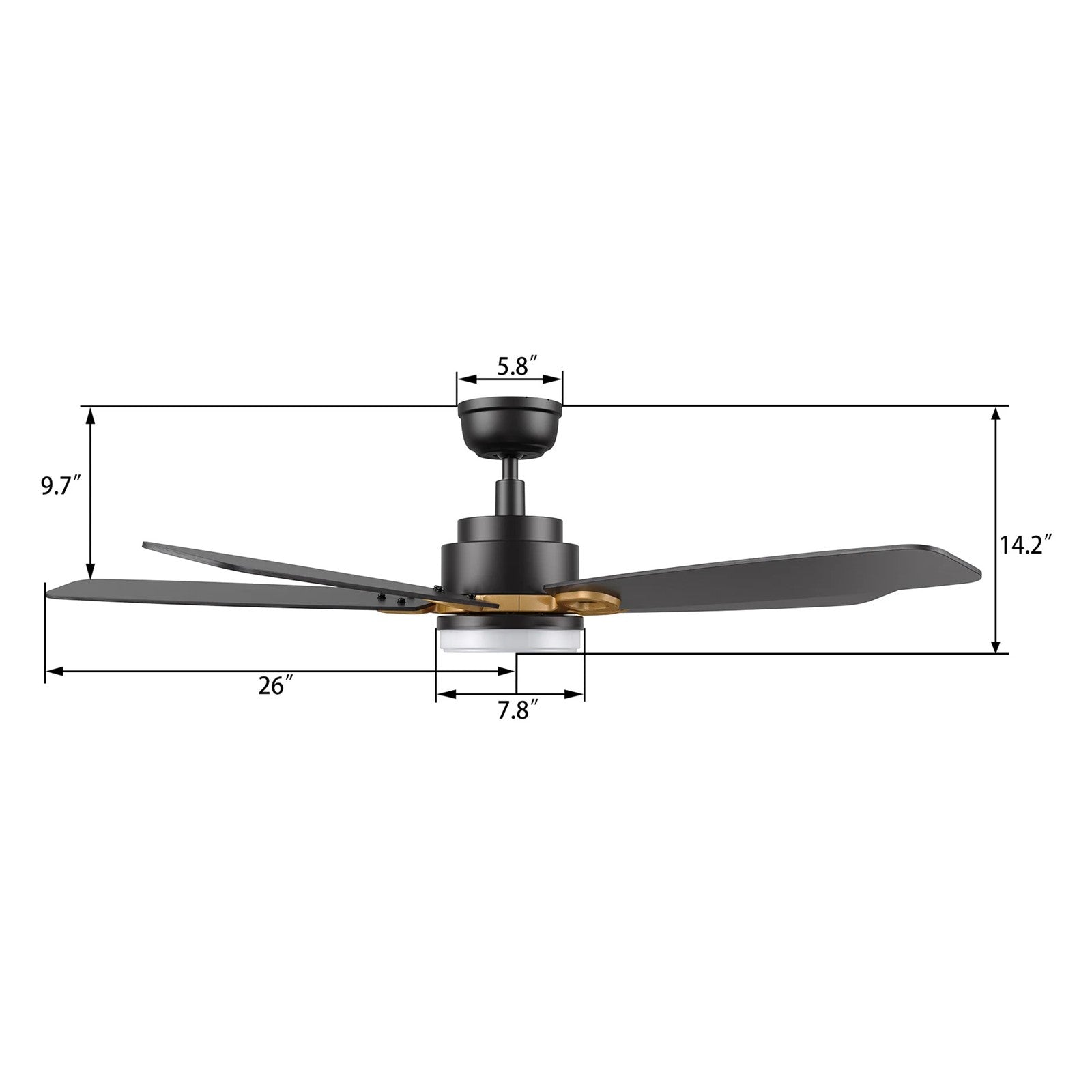 Carro Peyton 52in 5-Blade Smart Ceiling Fan | Modern Black Gold Finish and Plywood Blades | Living Room & Covered Patio | 52 x | Model SFR525B4-L12-B2-1G