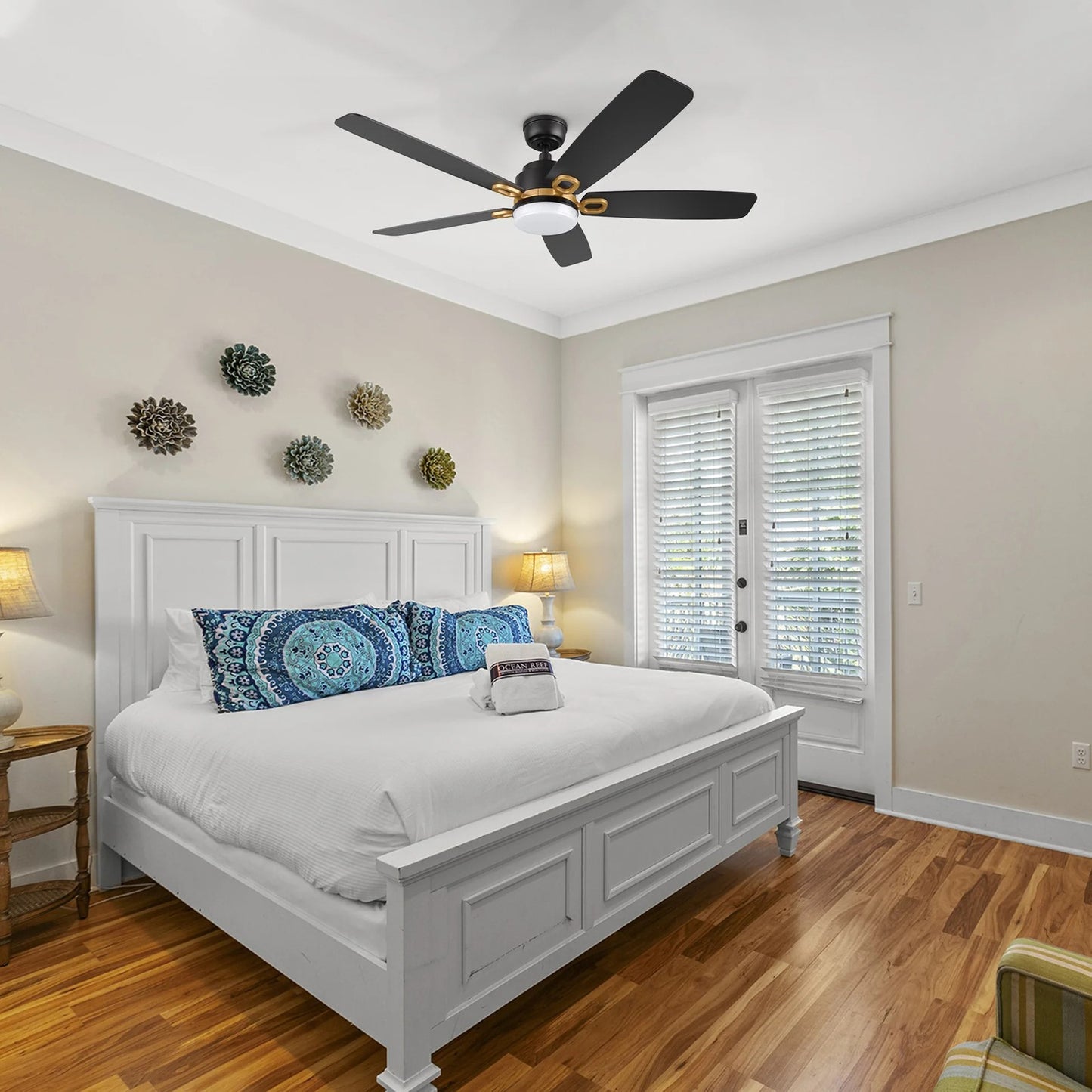 Carro Peyton 52in 5-Blade Smart Ceiling Fan | Modern Black Gold Finish and Plywood Blades | Living Room & Covered Patio | 52 x | Model SFR525B4-L12-B2-1G