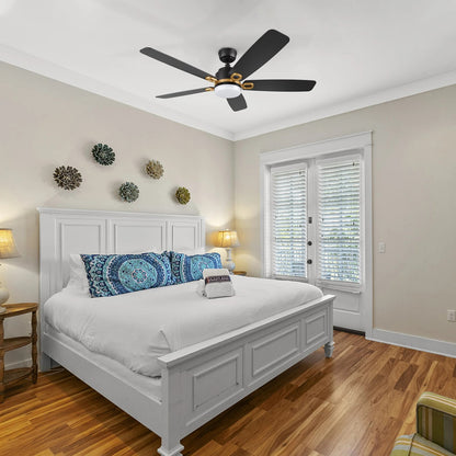 Carro Peyton 52in 5-Blade Smart Ceiling Fan | Modern Black Gold Finish and Plywood Blades | Living Room & Covered Patio | 52 x | Model SFR525B4-L12-B2-1G