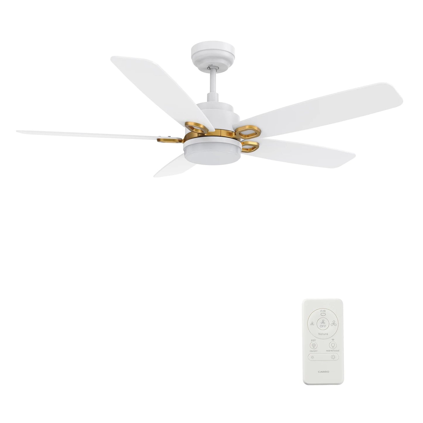 Carro Peyton 52in 5-Blade Smart Ceiling Fan | Modern White Gold Finish and Plywood Blades | Living Room & Covered Patio | 52 x | Model SFR525B4-L12-W1-1G